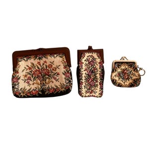 Vintage Tapestry Floral Coin Purse Bag Glasses Case And Clutch Bundle