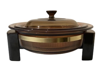 2 Pyrex Glass Casserole Pans With Serving Stand And Lid - 1 And 1.5qt - 4pc Set