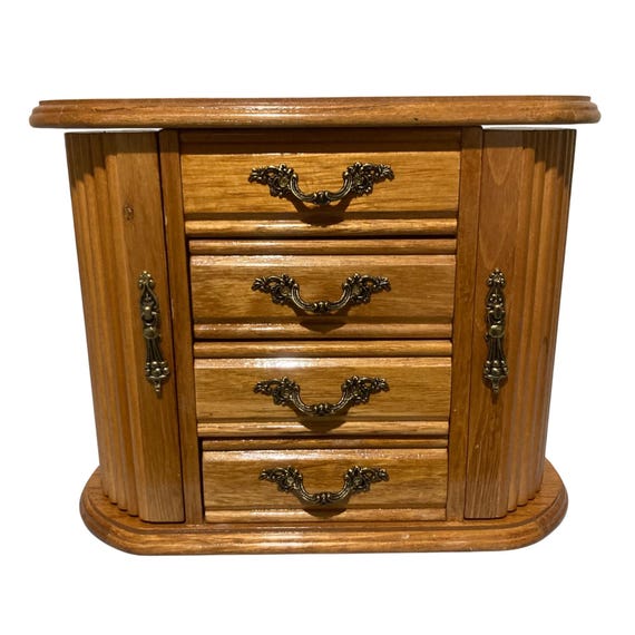 Vintage Wood Jewelry Armoire Box with Mirror by Mele