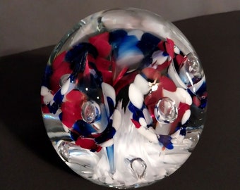 Gibson Art Glass Large Trumpet Flower Paperweight Red White And Blue 4th Of July