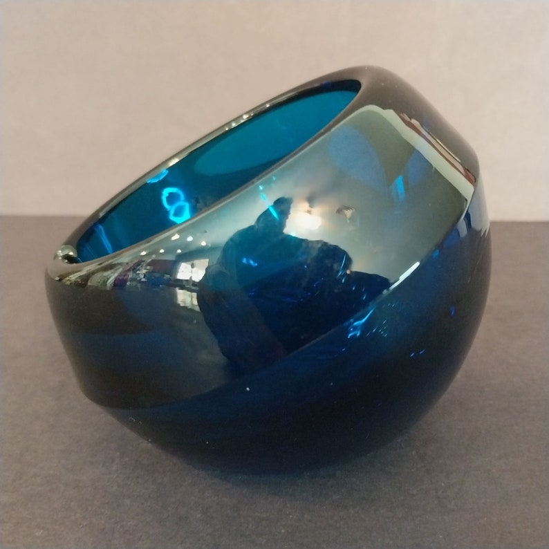 Vintage Mid Century Modern Viking Glass Orb Ashtray Cobalt Etsy