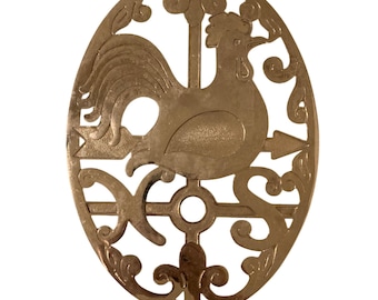 Salvamanteles colgante de pared con forma de gallo en tono plateado italiano vintage