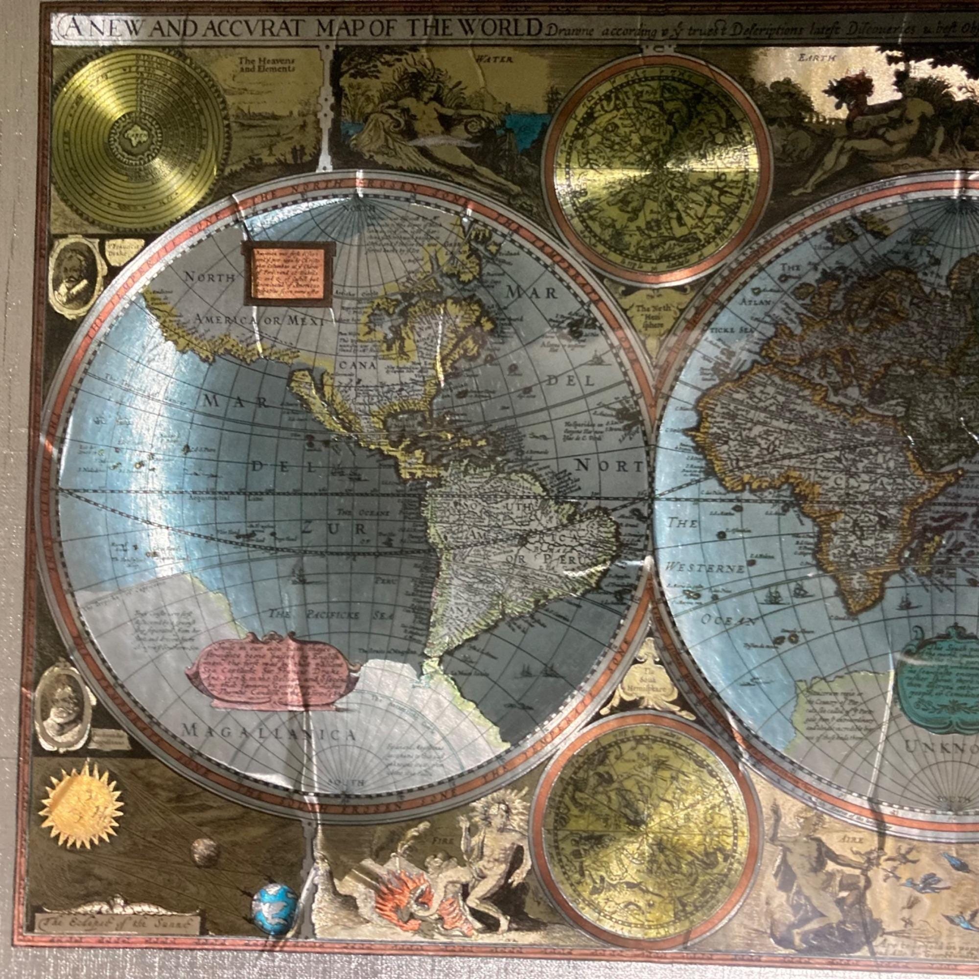 A NEW ACCVRAT MAP OF THE WORLD／USA製／レア Vintage A New and Accvrat Map of the World Print Framed Foil Art
