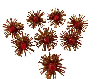 Vintage Weihnachten MCM Atomic Starburst Serviettenringe Rot Und Gold Perlen