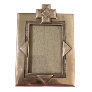 Vintage Silver Metal Picture Frame With Geometric Design & Easel Back
