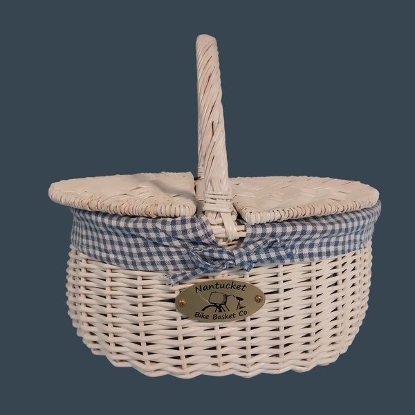 Nantucket Basket Company Bike White With Blue Gingham Picnic Hard To Find