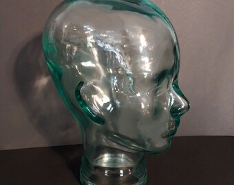 Pier 1 verre mannequin chapeau perruque lunettes de soleil affichage vert clair 11,5 pouces