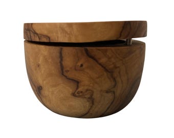 Berard Olive Wood Salt Keeper Box Swivel Lid Round Storage Container