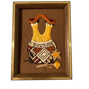 Navajo Pottery Wedding Vase Crewel Embroidery Wall Art