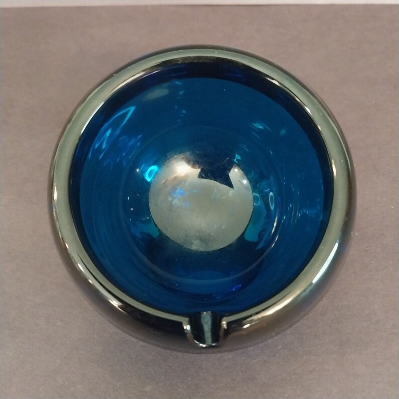 Vintage Mid Century Modern Viking Glass Orb Ashtray Cobalt Etsy