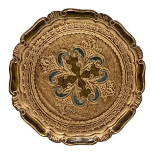 Vintage Florentine Italian Baroque Gold Turquoise Serving tray