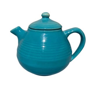 Tetera vintage de cerámica Bauer Ringware color turquesa