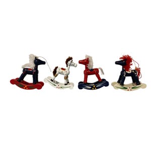 Vintage Christmas Hand Painted Wood Rocking Horse Ornaments