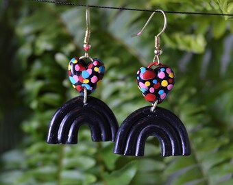 Rainbow Heart Earrings | POLYMER CLAY EARRINGS | Abstract Jewelry | Cute Earrings | Colorful | lightweight | handmade | statement earrings