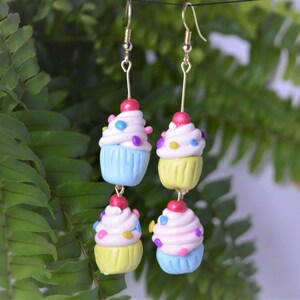 Green and Blue Cupcake Earrings | POLYMER CLAY EARRINGS | Foodie Gifts | Cute Food Earrings | lightweight | handmade | statement earring