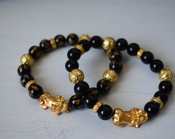 Feng Shui Pixiu Good Luck Bracelet Wealth and Prosperity Bracelet-Abundance Money Bracelet-Obsidian Stone  Protection Bracelet, Xmas Gift