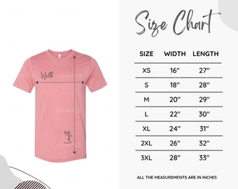 Bella Canvas 3001 Size Chart, Unisex Size Chart, T-Shirt Size Chart Bella 3001, Bella 3001 Size Chart, Bella Canvas Size Chart Mockup