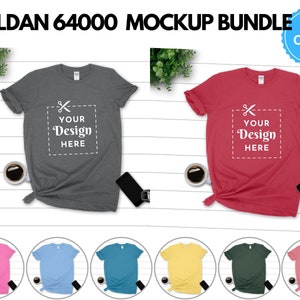 Gildan 64000 Mockup Bundle|Gildan 64000 T-shirt Mockup|Heather Colors|G640 color|Gildan Mockup|Gildan 64000 Flat lay|64000 colour mockup