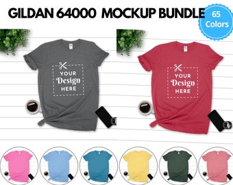 Gildan 64000 Mockup Bundle|Gildan 64000 T-shirt Mockup|Heather Colors|G640 color|Gildan Mockup|Gildan 64000 Flat lay|64000 color mockup
