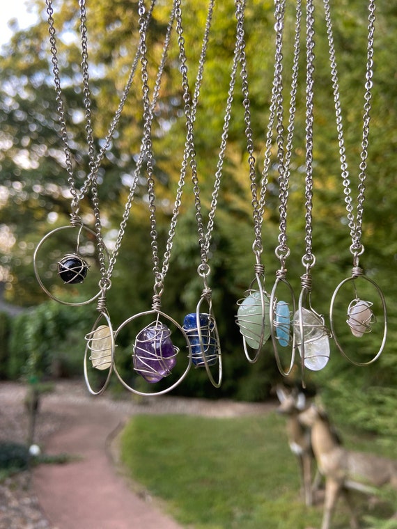 Wire wrapped Crystal Hoop Necklace Etsy Australia