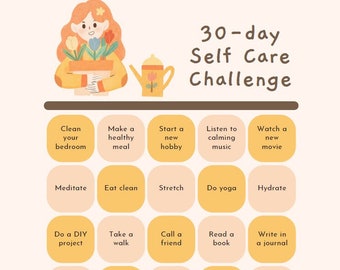 30 Day Self Care Challenge; Monthly Self Care Checklist; Goals; Tracker; Journal; Mindfulness; Wellness Planner; BINGO; Bucket List