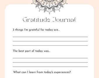 Gratitude Journal Printable; Template; Mindfulness; Self Care Log; Planner; Wellness; Grateful