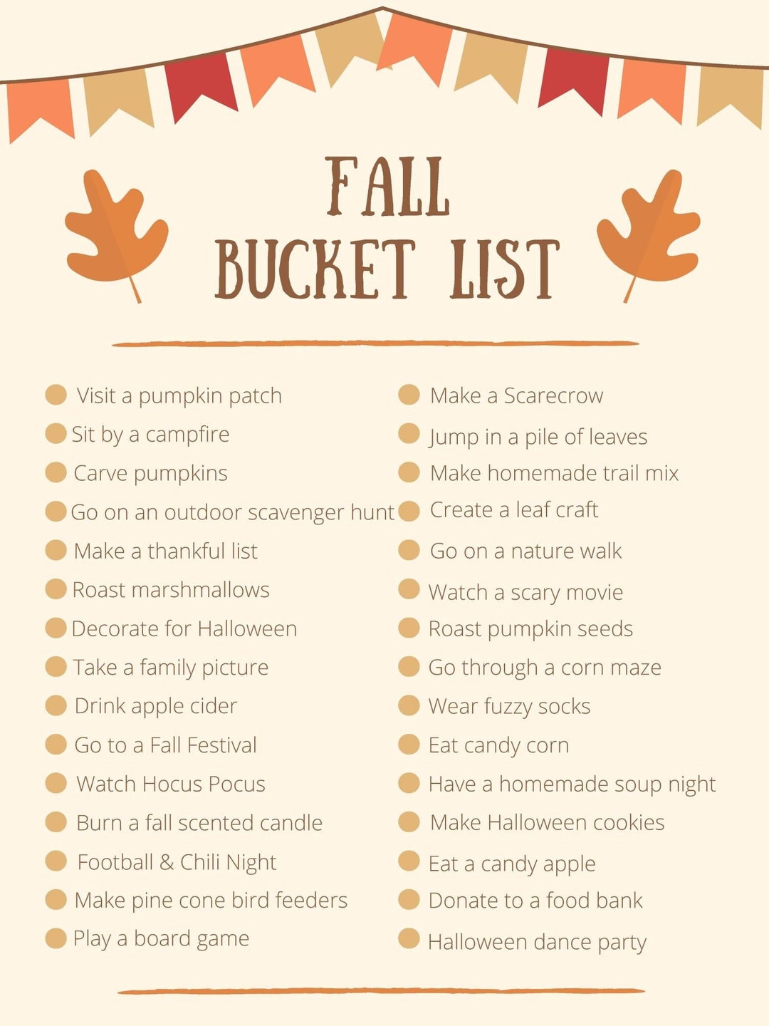 Fall Bucket List Bucket List Fall Activities Family Fun - Etsy
