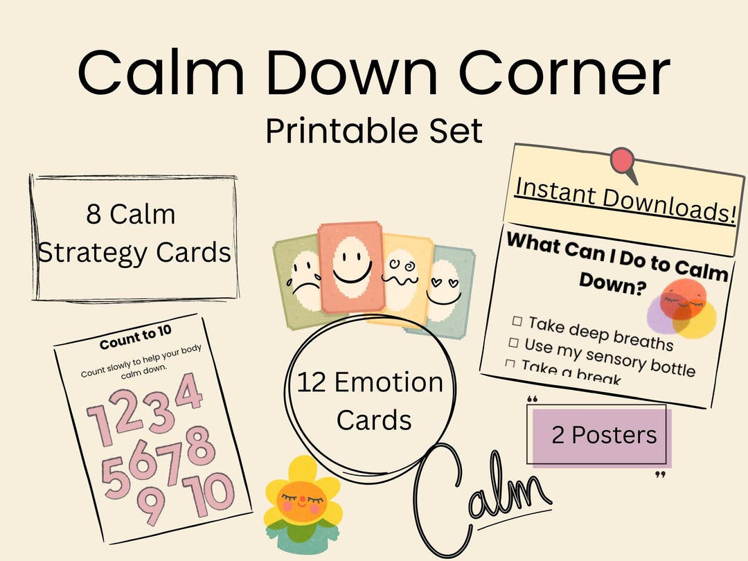 Calm Down Corner Printable Set | Emotion Cards | Calm-down Strategies ...