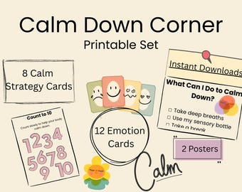 Calm Down Corner Druckbares Set | Emotionskarten | Calm-Down-Methoden | Sozial emotionales Lernen | Emotionale Regulierung im Klassenzimmer und zu Hause