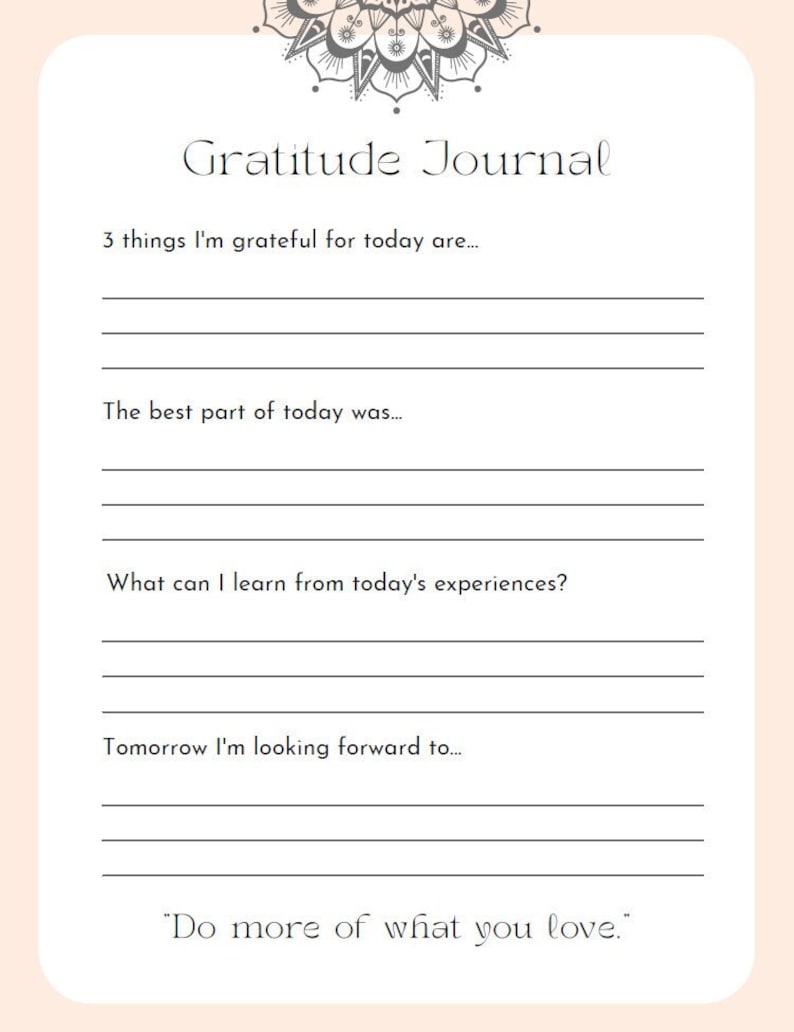 Gratitude Journal Printable Template Mindfulness Self Care - Etsy