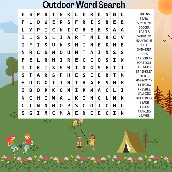 Outdoor Word Search Word Search Kids Activity Printable Etsy