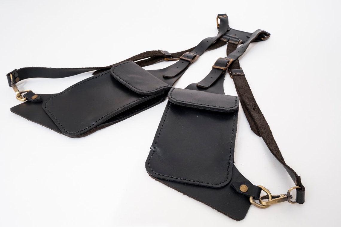 Black Leather Shoulder Holster Bag Phone Holster Burning Man Etsy