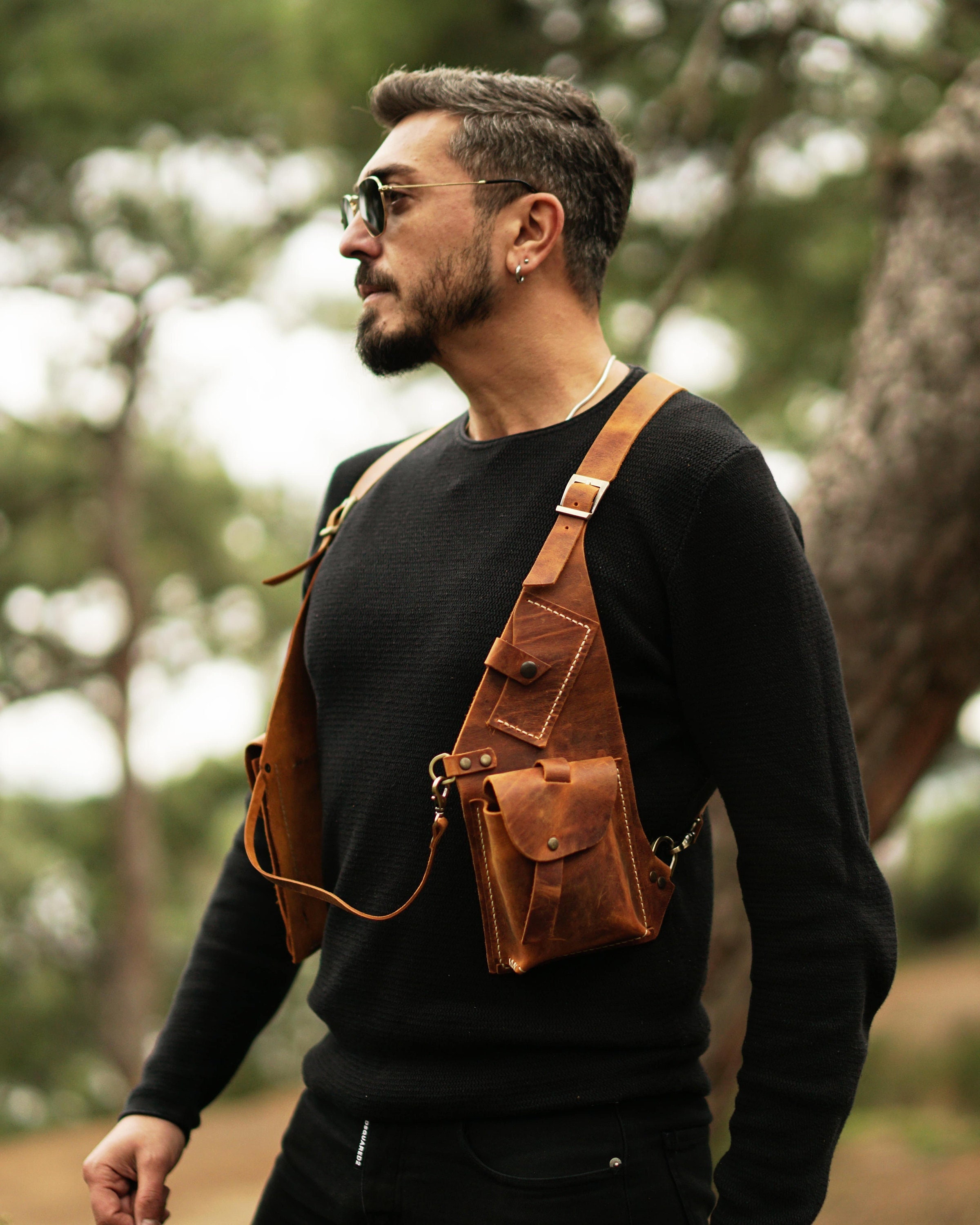 Unisex Leather Chest Bag Large Capacity Sling Bag Mens Leather Unbalance  Backpack Mens Leather Motorcycle Bag LJ1078