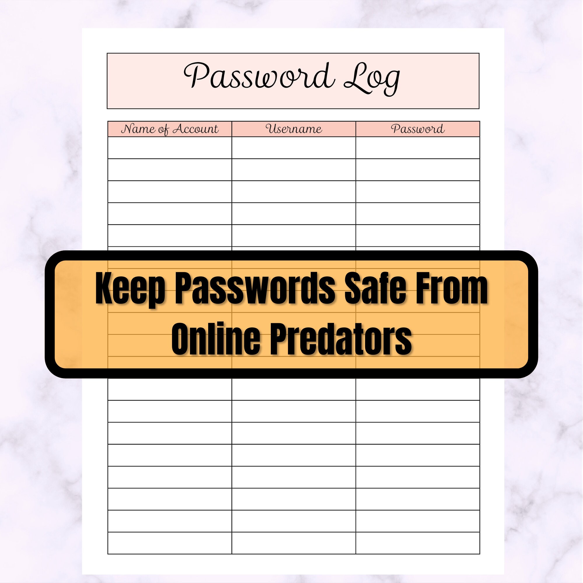 Password Log Printable PDF and JPEG, Password Log Tracker,