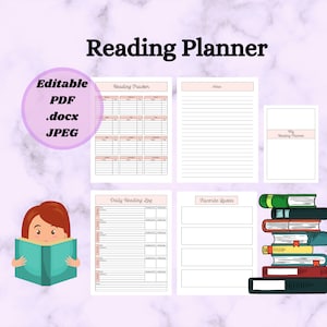 Lezen Planner afdrukbaar, bewerkbaar dagboekboek, leeslogboek digitale downloadboekenplank, dagboekgrafiek, vermeld uw boeken, A4 PDF JPG Letter
