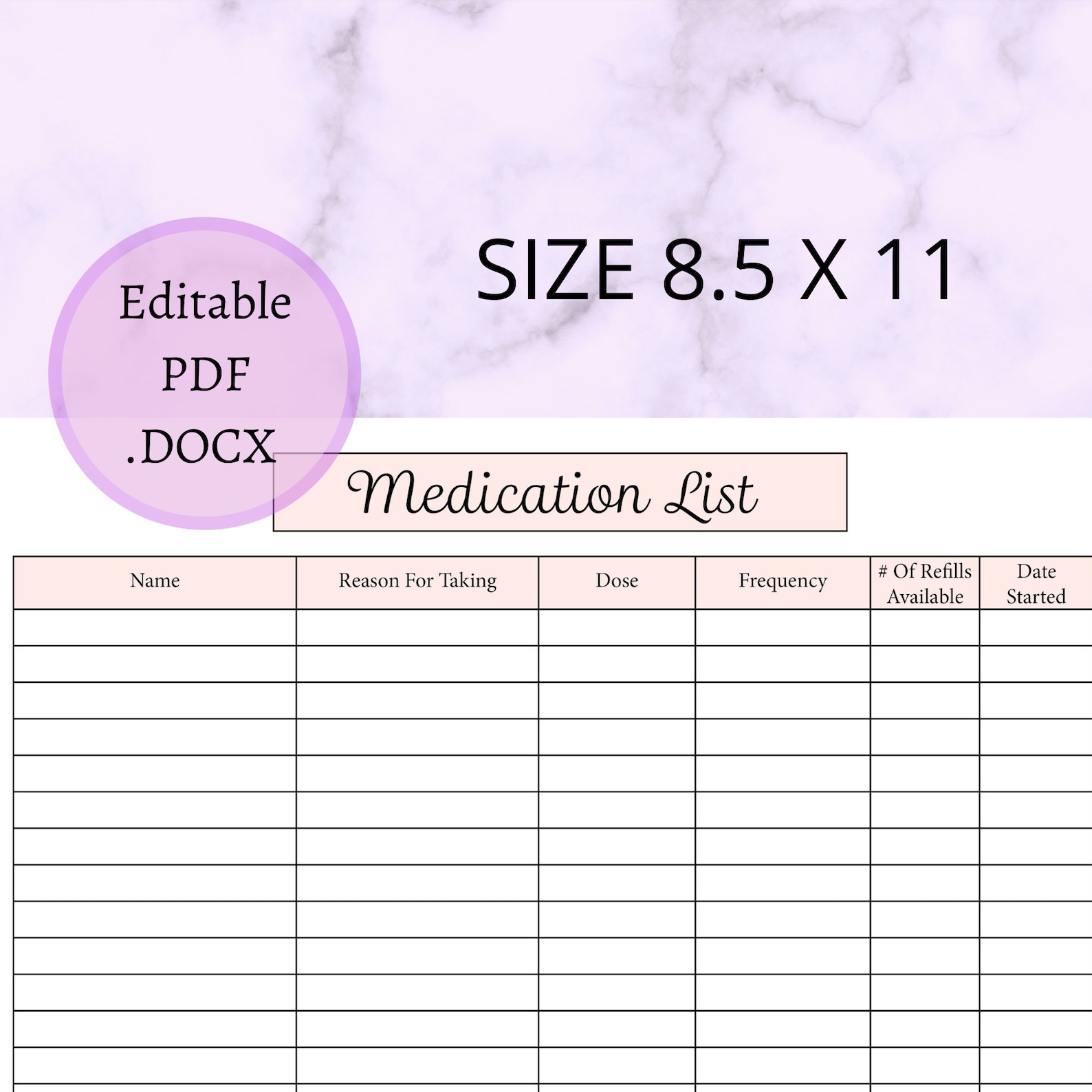 Medication List Editable and Printable Template, PDF, JPG & .DOCX ...