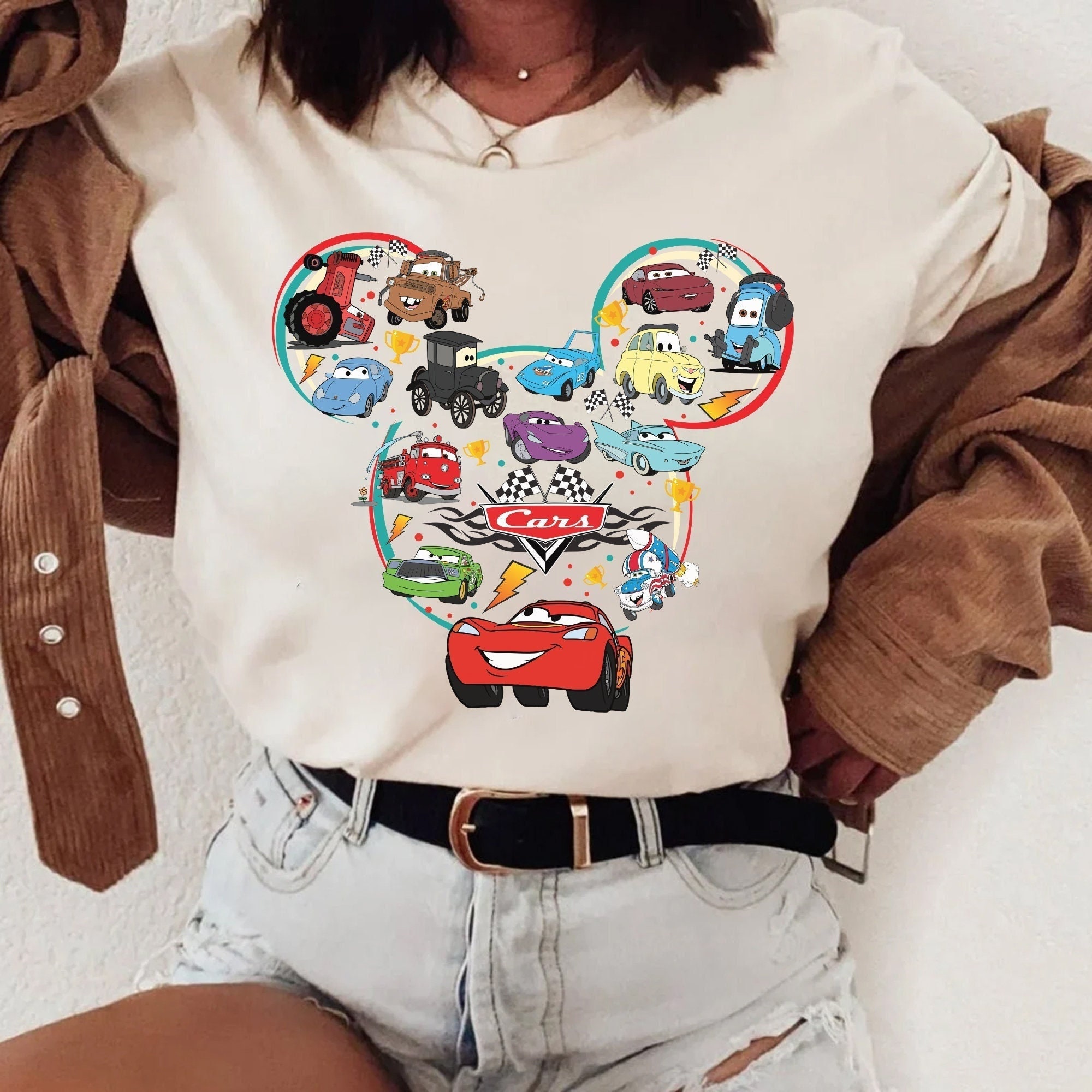 Discover Disney Cars Collage, Lightning McQueen Park Treats Mickey Ohren T-Shirt