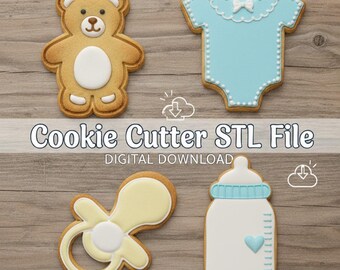 Baby Shower Cookie Cutters: Pacifier, Onesie, Bottle, Teddy (STL Files)