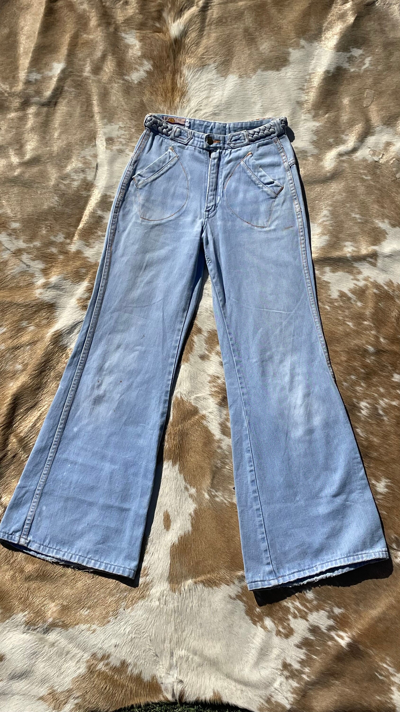 1970s Bell Bottom Cotton Denim Zip Front jeans
