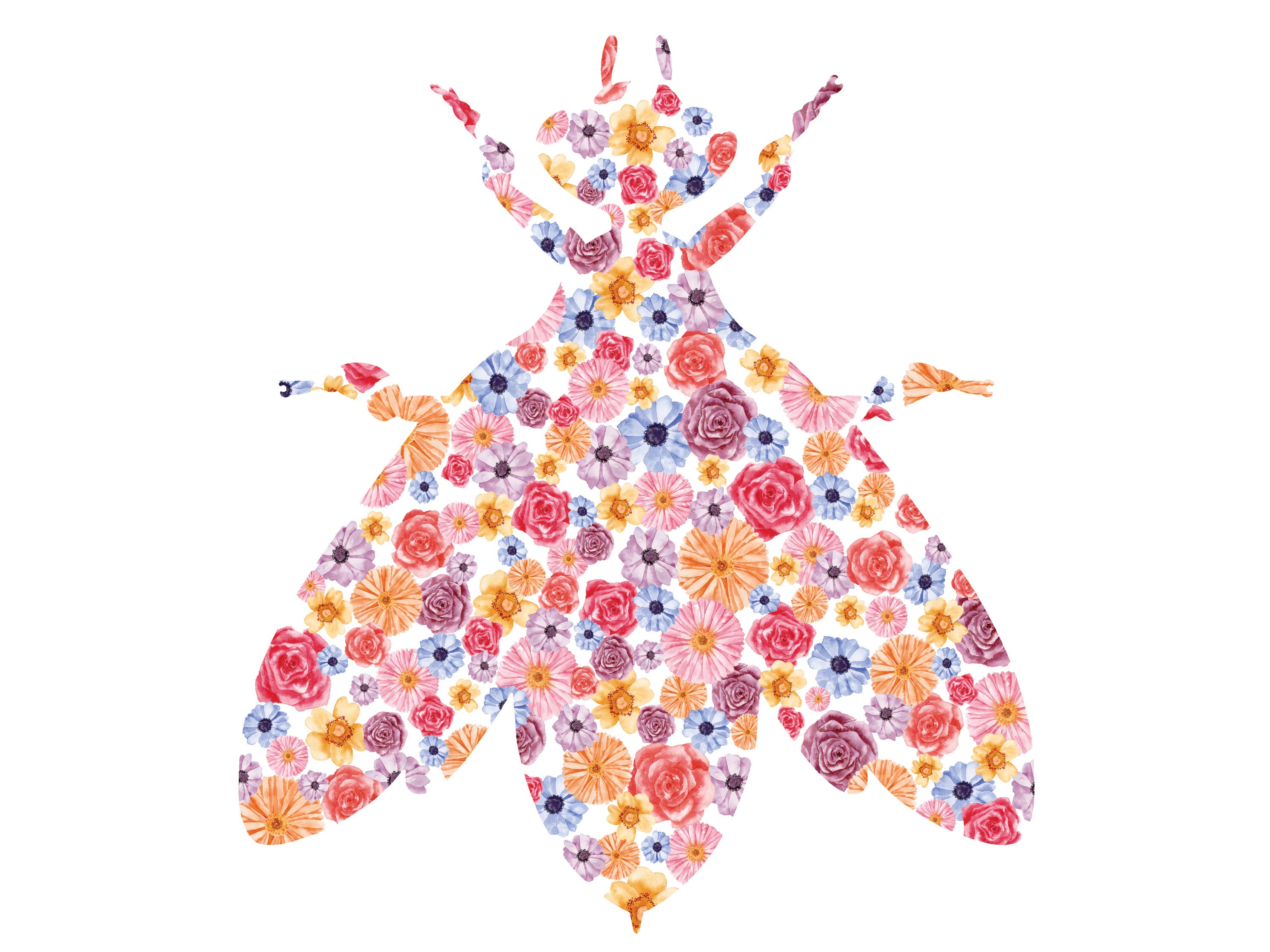 Affiche Pour Chambre d'enfant, Poster Aquarelle, Abeille et Fleurs Multicolores, Peinture Colorée, C