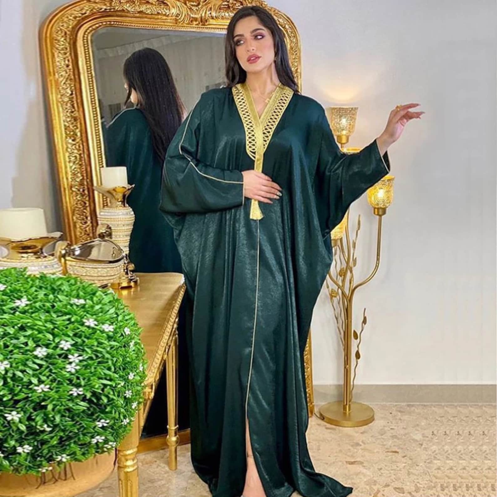 Moroccan Kaftan Dubai Open Abaya Dress for Women Gold Ribbon Etsy