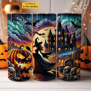 Haunted House Spooky Season Witch 20 oz Skinny Tumbler Sublimation Design Digital Download PNG Instant Digital only, Tumbler Wrap