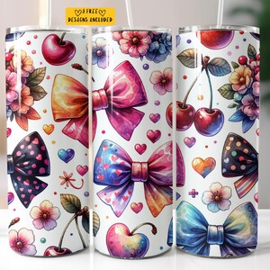 Coquette Pink Bows Soft Girl Aesthetic 20 oz Skinny Tumbler Sublimation Design Digital Download PNG Instant Digital only, Tumbler Wrap