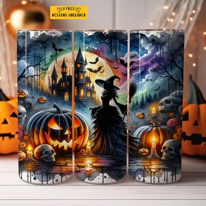 Haunted House Spooky Season Witch 20 oz Skinny Tumbler Sublimation Design Digital Download PNG Instant Digital only, Tumbler Wrap