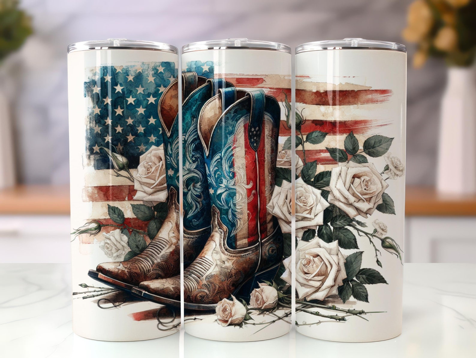 Patriotic Cowboy Boots 20 Oz Skinny Tumbler Sublimation Design Digital ...