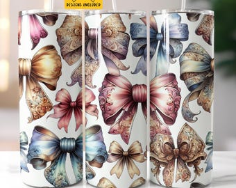 Coquette Lace Bows Soft Girl Aesthetic 20 oz Skinny Tumbler Sublimation Design Digital Download PNG Instant Digital only Tumbler Wrap