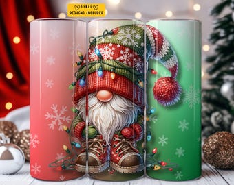 Christmas Gnome 20 oz Skinny Tumbler Sublimation Design Digital Download PNG Instant DIGITAL ONLY, Christmas Gnome Holiday Tumbler Wrap