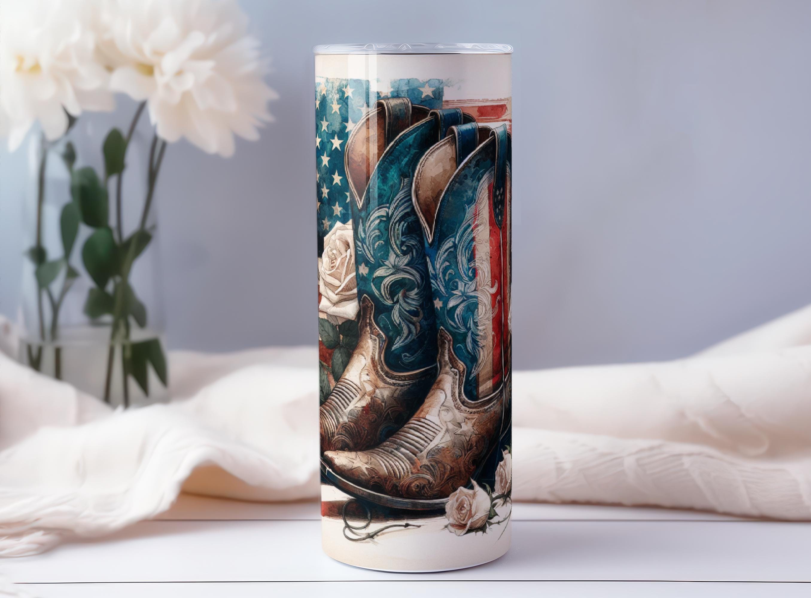 Patriotic Cowboy Boots 20 Oz Skinny Tumbler Sublimation Design Digital ...