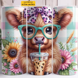 Highland Cow Iced Coffee 20 oz Skinny Tumbler Sublimation Design Digital Download PNG Instant DIGITAL ONLY, Highland Cow Summer Tumbler