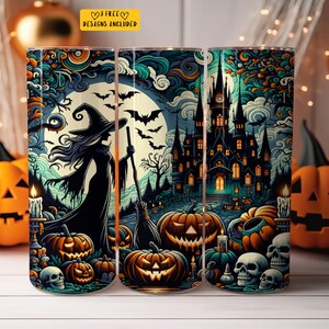 Haunted House Spooky Season Witch 20 oz Skinny Tumbler Sublimation Design Digital Download PNG Instant Digital only, Tumbler Wrap